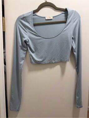 LAPOINTE Sky Blue Long Sleeve Scoop Neck Crop Top